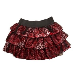 Amy Byer Girls M Black Red Cheetah Print Layered Ruffle Skirt